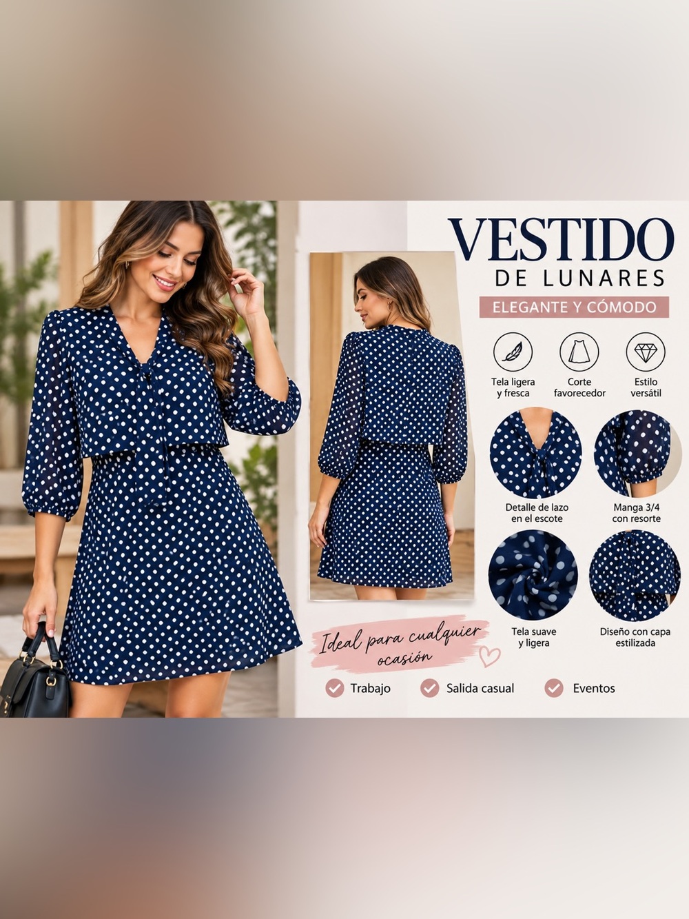 Enfocus Studio Navy Blue Polka Dot Mini Dress